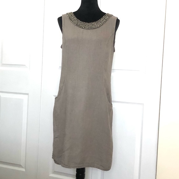 Lina Tomei Dresses & Skirts - Lina Tomei Linen Beaded Neck Italian Dress sz L